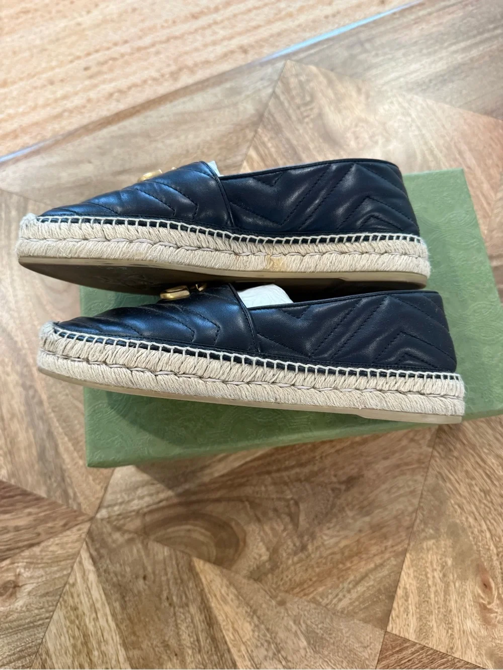 Gucci Black Quilted Leather GG Espadrille